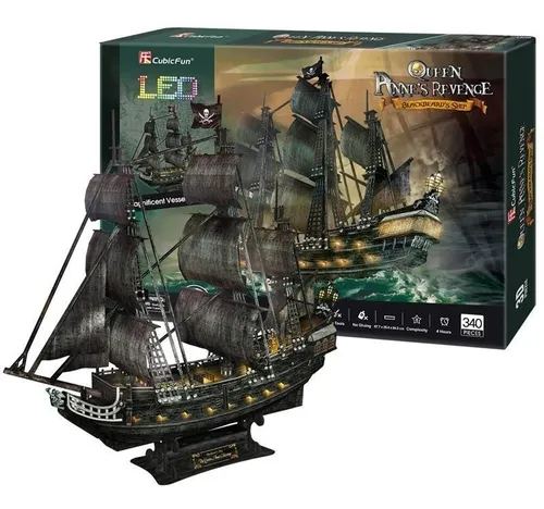 Barco Queen Anne Revenge Barba Negra Version 2 Led Puzzle 3d Barco Queen Anne Revenge Barba Negra Version 2 Led Puzzle 3d