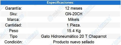 Gato Hidroneumático De Botella De Baja Altura 20 T Mikels