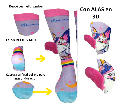 Calcetas Locas Cumpleaños Fiesta Premium 3d Unicornio Rosa Rosa Bordado Niñas De 3 A 9 Años