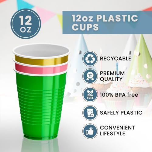 Vasos De Plástico Desechables 12 Oz Negros Para Fiesta 20 Un