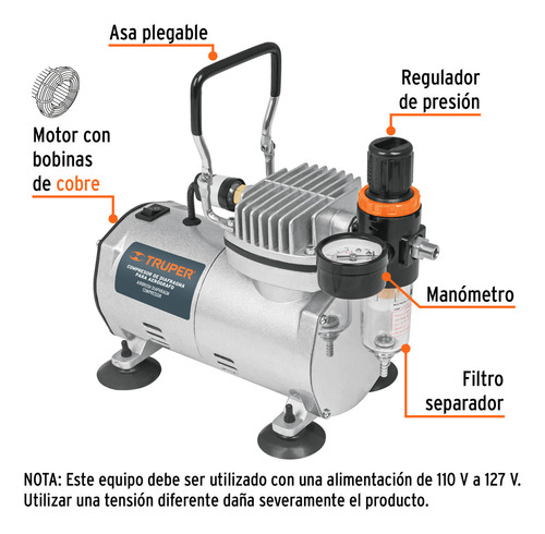 Compresor Para Aerógrafo 1/5 Hp Truper 17247