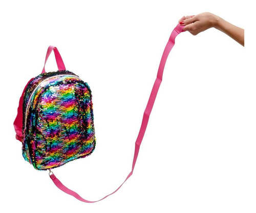 Imagen 3 de 10 de Mochila Escolar Love Nena 12 Lentejuela Reversible + Correa
