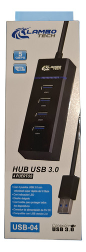 Hub 4 Puertos Usb 3.0 Multiplicador 5gbps Cable 30cm Con Led Negro