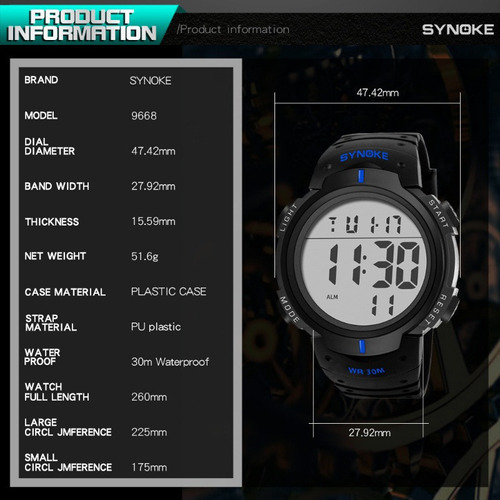 Relógios Impermeáveis Masculinos Synoke Luminous Digital Cor Da Correia Preto