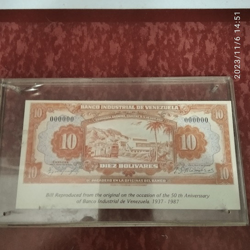 Reproduccion Billete 10 Bs.aniver. 50 Años Bco.ind. De Ven.