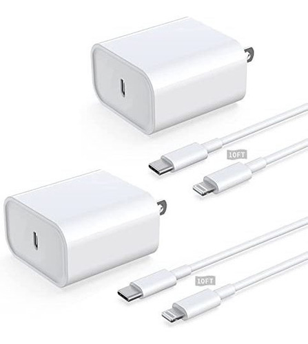 Cargador Rapido Para iPhone, Pack X2 De Pared Usb C De 20w