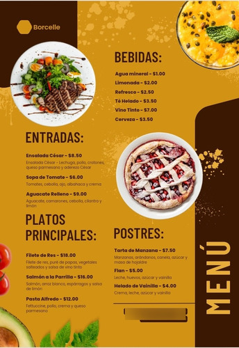 MenĂș De Comidas Para Restaurant Impresos En Glasse