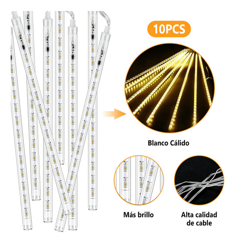 Luzes de decoração de chuva de meteoros, 30 cm, 10 tubos, 240 LED, cor de luz quente