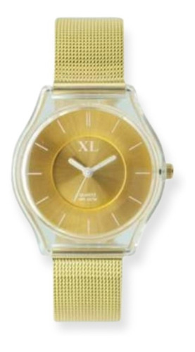 Reloj Mujer Xl Extra Large Malla Metal Dorado Mod. 618-20