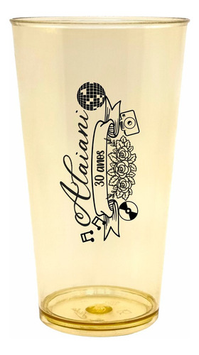 Kit 25 Copos Festa Caldereta 390ml Acrílico Personalizados Cor Dourado