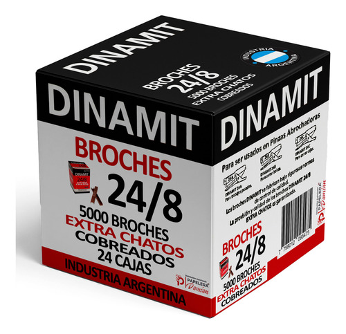 Broches Dinamit #24/8 Extra Chatos Cobreados Caja De 5000u Presentado En Caja De 24 Cajas. 120,000 Broches. Para Abrochadora Dinamit 24a, 24b Y 24c Y Marcas Compatibles.