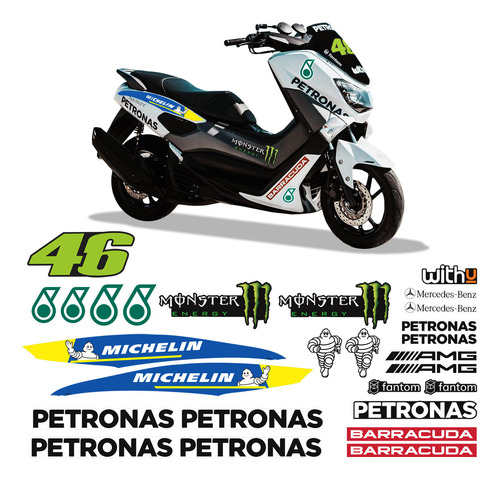 Kit Adesivos Yamaha Nmax 160 Petronas Michelin Moto Branca