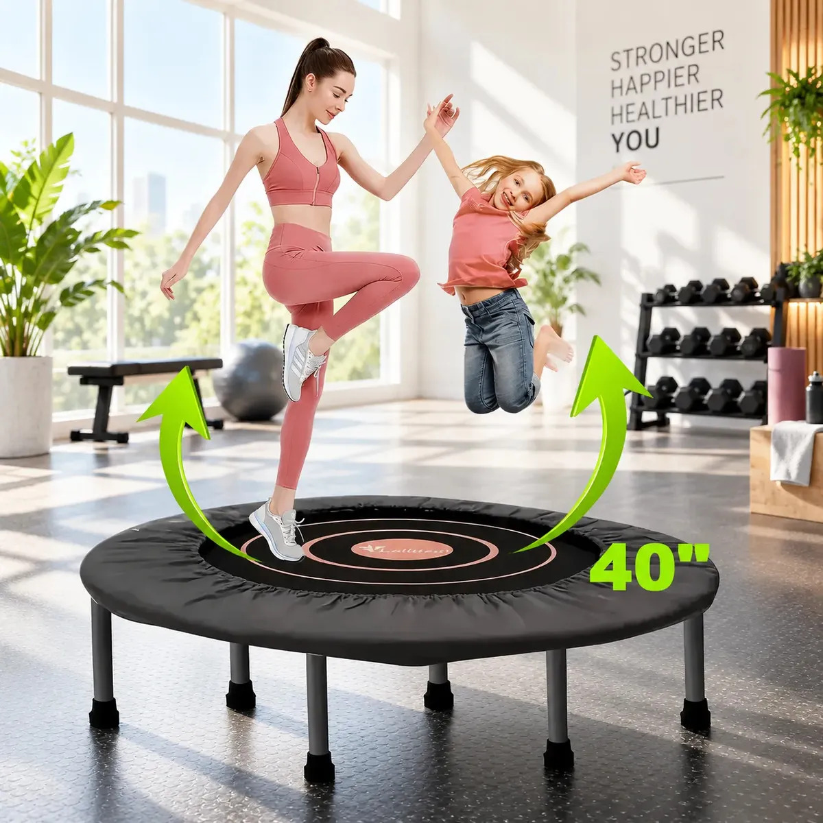 Trampolín Profesional, Trampolin Fitness, Resistente Y Antideslizante, Marco De Acero Reforzado Redondo 101cm/40in Para Aerobico, Jumping, Jercicio Y Terapéutico