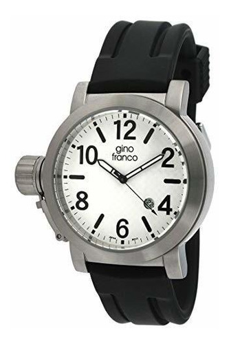 Gino Franco Men's Round Stainless Steel Watch With Calendar 