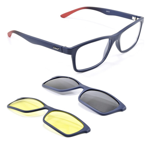 Oculos Sport Armação Clipon Proteção Solar Noturna Smart 952 Cor Azul