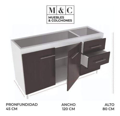 Imagen 3 de 10 de Bajo Mesada 2 Puerta 3 Cajones 1.20 Orlandi Cuotas