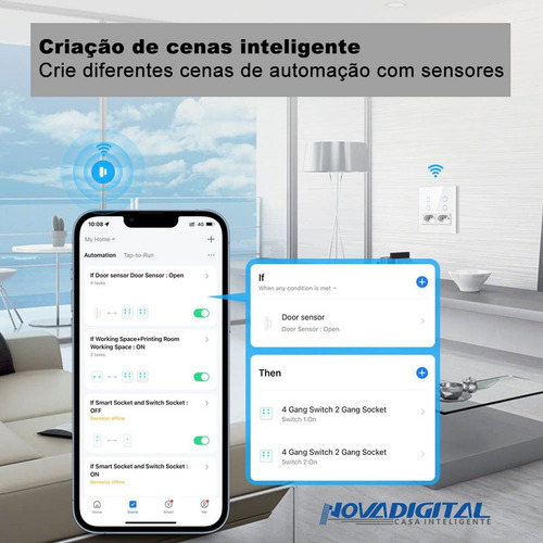Interruptor Inteligente Wifi 4 Teclas Com Tomada Novadigital