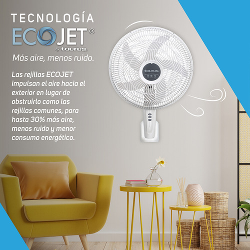 Ventilador De Pared 16 Taurus Bolt, Amplia Oscilación Ecojet Color de la estructura Blanco