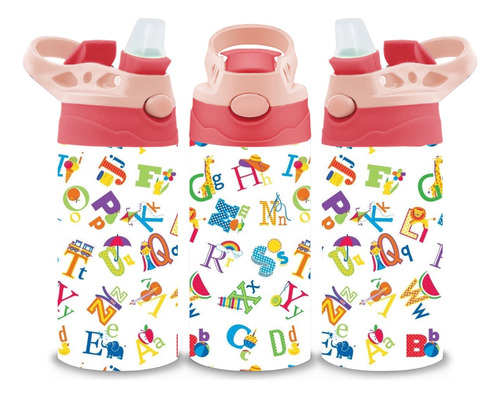 Termo Infantil Abecedario Acero Inoxidable Doble Capa 320 Ml Coral Claro