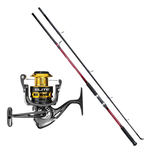 Kit Pesca Elite 2000 Gold + Vara Solara 1,80m 20 Lb Vermelha