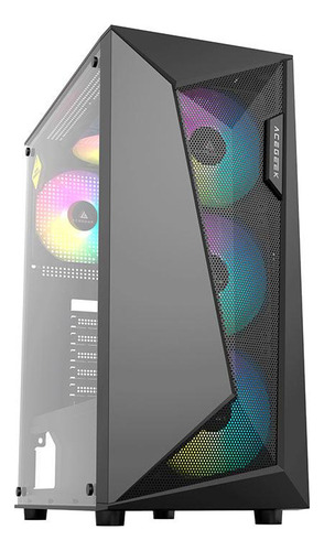 Gabinete Gamer Acegeek Atlas R338, Rainbow, Mid-Tower, Lateral de Vidro, Com 4 Fans, Preto