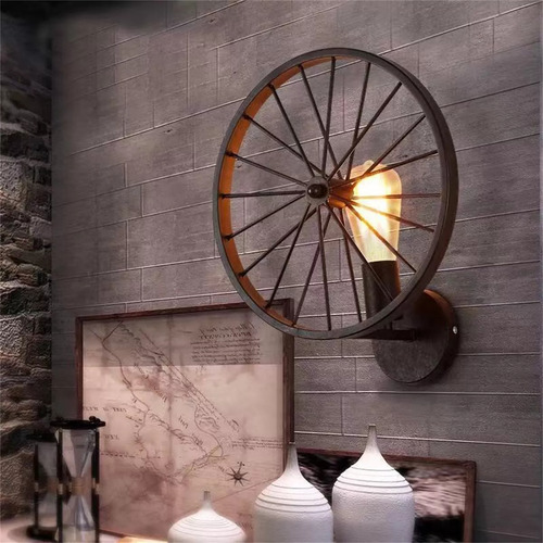 Lámpara De Pared Con Rueda Decorativa, Estilo Industrial Ret