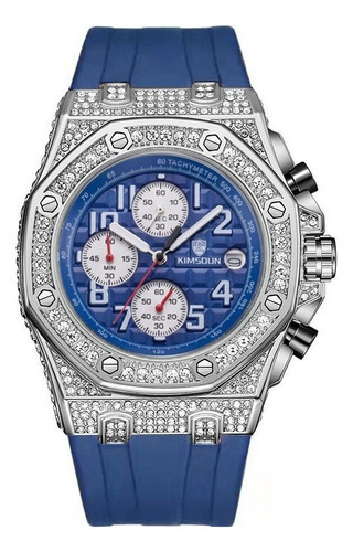 Reloj De Pulsera Kimsdun De Lujo Con Cronógrafo Y Diamantes Color del bisel Plata/Azul