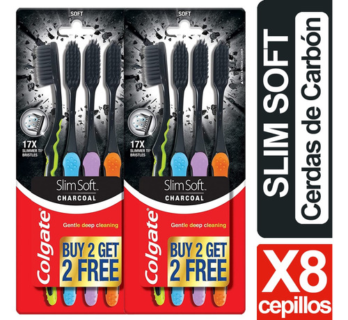 Colgate Cepillo Dental Carbon Slim Soft Adulto Suave Pack X8