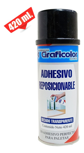 Adhesivo En Spray Reposicionable 420 Ml. 14.2 Oz. 1 Frasco Transparente