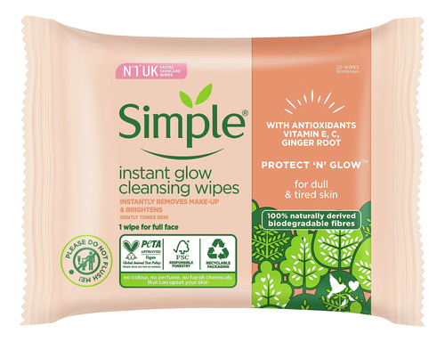 Simple Toallitas Biodegradables Protect N Glow Instant Glow.