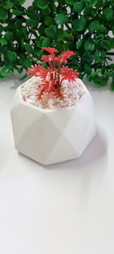 80 Macetitas De Concreto Con Planta Artificial Blanco Prisma