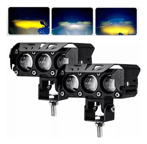 2pzs Faros Auxiliares 3 Modos Doble Color Led Para Auto Moto Negro