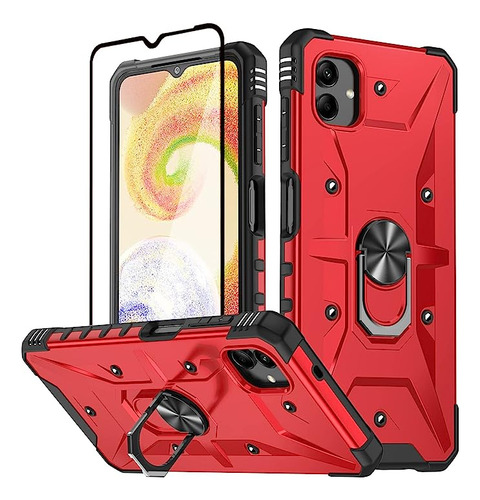 Funda Con Protector De Pantalla Y Anillo Para Galaxy A04 Roj