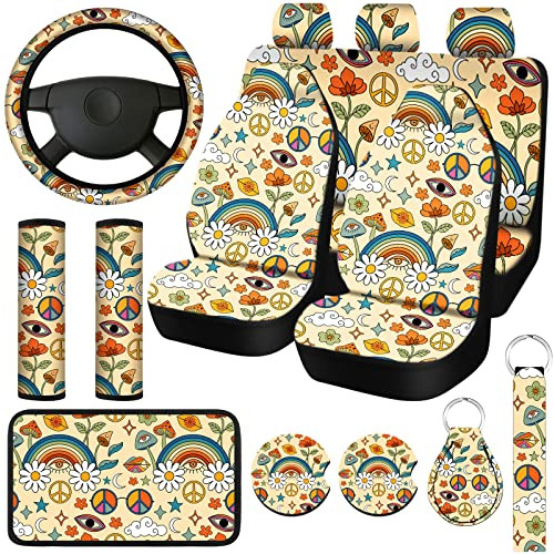 15 Pcs Boho Rainbow Star Car Seat Covers Full Set For W...