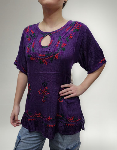 Blusa Camisa Camisola Bordada Viscosa Hindu 0154 Violeta