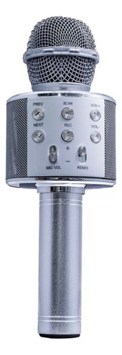 Microfone Karaokê Bluetooth Efeito Voz Modo Gravação Função Cor Prata