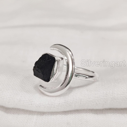 Anillo De Turmalina Negra , Anillo Ajustable De Media ...