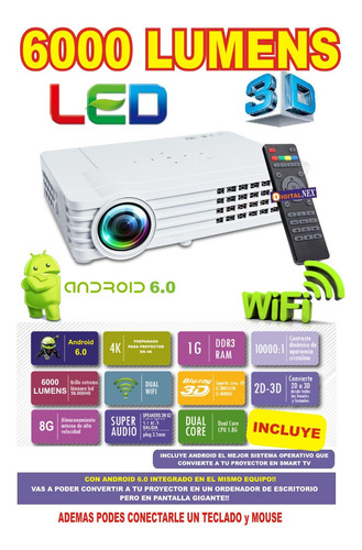 Proyector Led Portatil 6000 Lumens Android +3d +wifi Cuotas