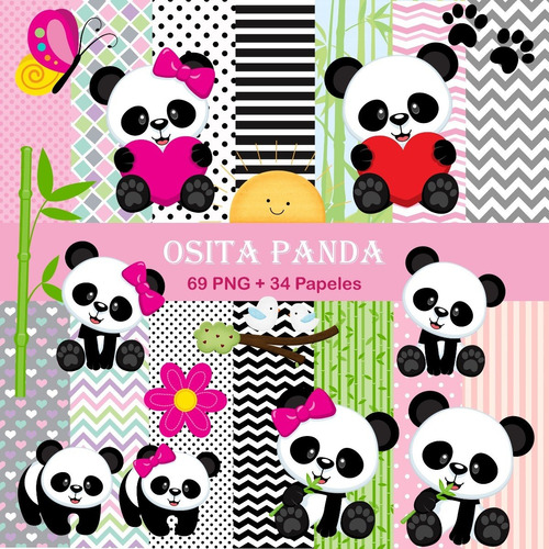 Kit Dígítáll Ositos Panda Clipart Png + Papeles Dígítálles