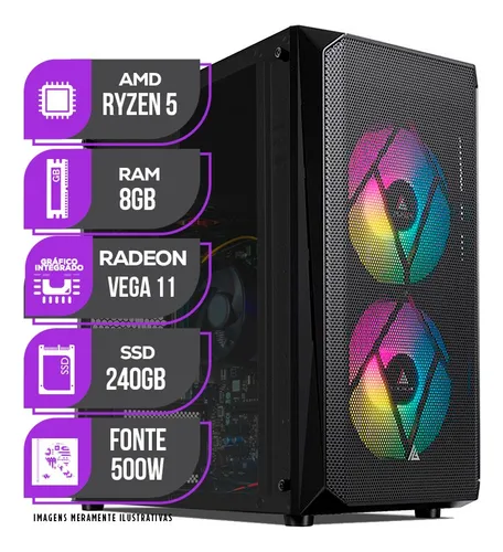 Imagem do produto PC Gamer Mancer, AMD Ryzen 5 3400G, RX Vega 11, 8GB DDR4, SSD 240GB, Fonte 500W 80 Plus em Mercado Livre