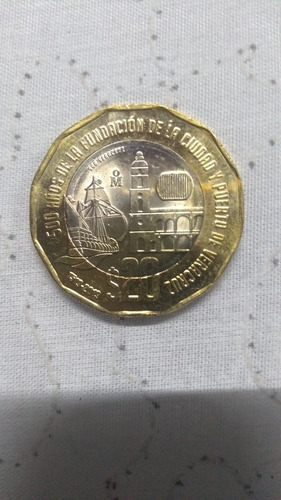 Moneda De $20.00, De Los 500 Años Fundación De Prto Veracruz