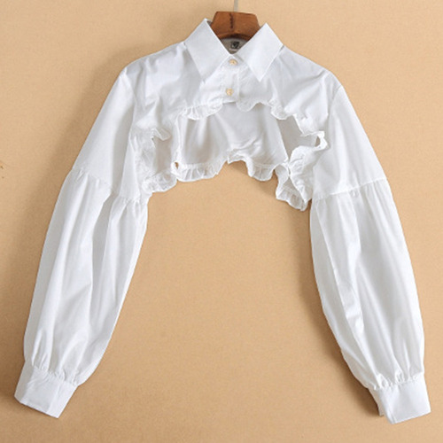 Blusa De Manga Larga Desmontable Cuello Falso De Algodón