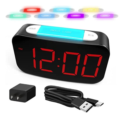 Reloj Despertador Digital, Pantalla Led Grande De 7  Con Dos