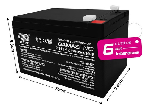 Imagen 1 de 5 de Batería12v 12ah Recargable Alarma Ups Juguete Financiacion