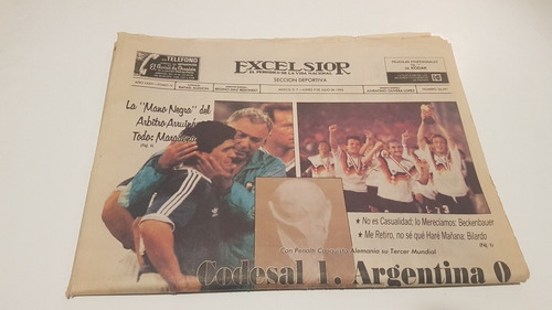 Periodico Excelsior  Seccion Deportiva Jul 1990 Mundial Ita