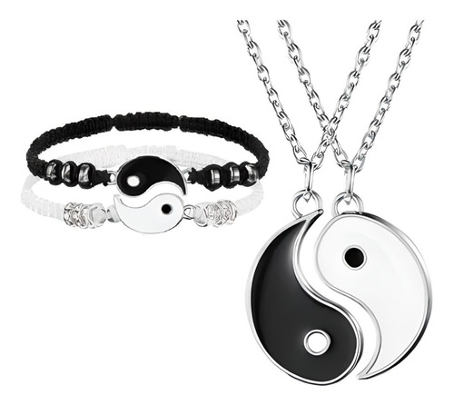 Set 2 Collares + 2 Pulseras Para Pareja Yin Yang Novio Amigo