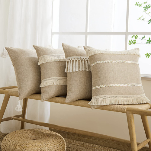 Funda De Almohada Bohemia Con Flecos De Borlas Para Decoraci