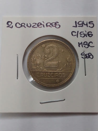 Moeda Bronze 2 Cruzeiros Ano 1945 Com Sigla Lote 4094