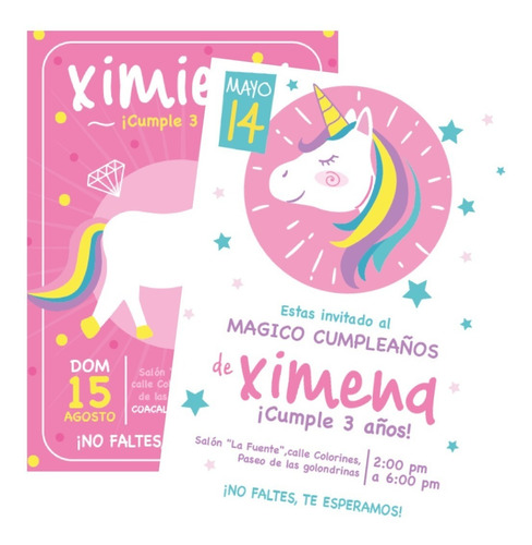 Invitación Digital Personalizada Colores Unicornio