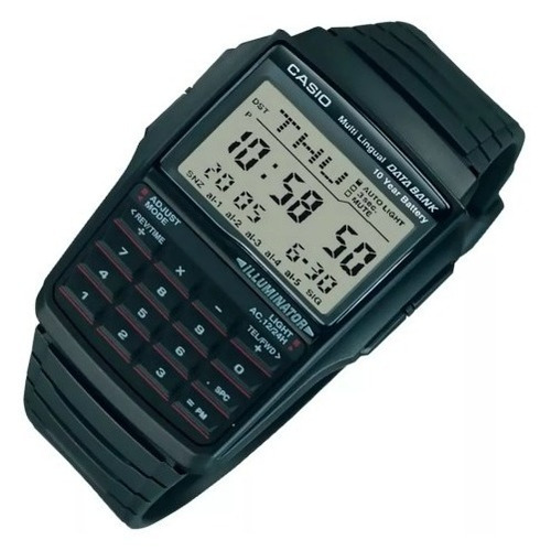 Reloj Casio Retro Vintage Dbc32 Caucho Calculadora Original Correa Negro Bisel Negro Fondo Negro